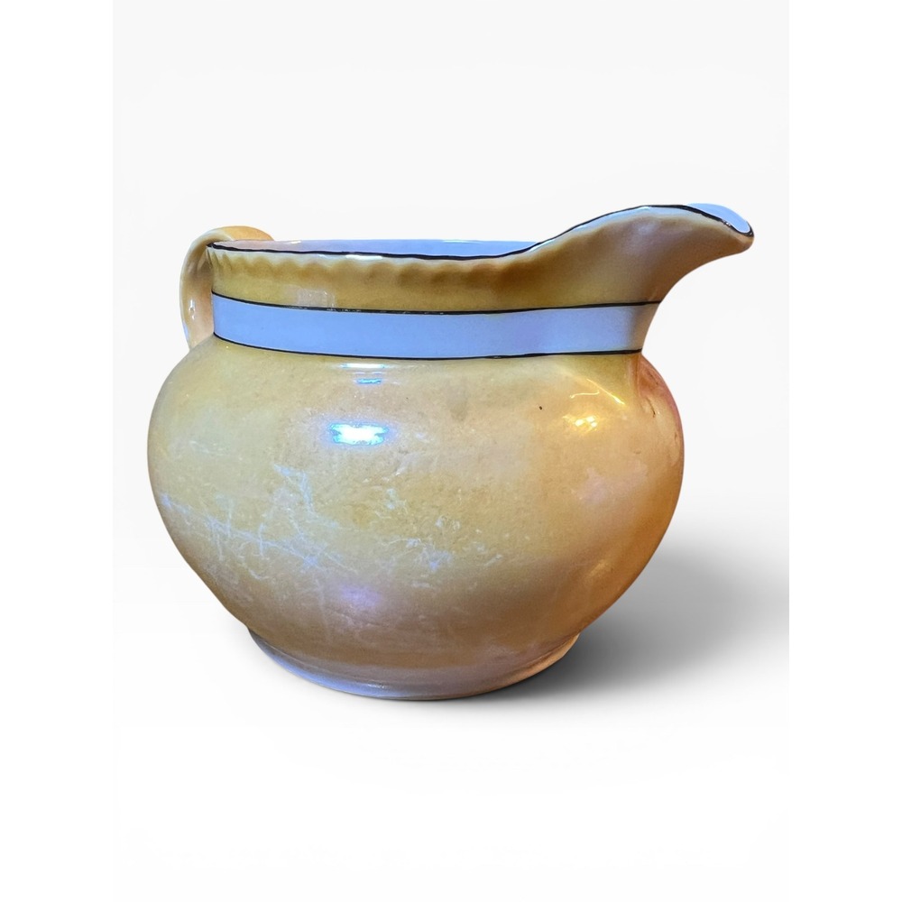 Vintage Bavaria German Lusterware Porcelain Creamer Yellow Iridescent Pitcher